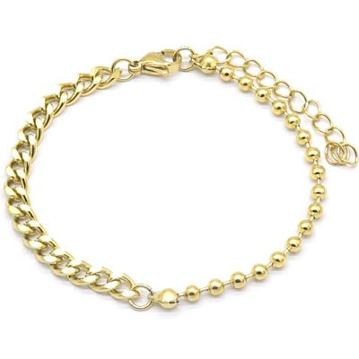 Afbeelding van Armband Dames Schakels en Kralen RVS Verstelbaar 17 22 cm Goudkleurig