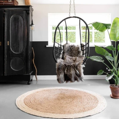 Afbeelding van EVA Interior Vloerkleed Jute Rond Naturel/Wit 180 Ã ̃