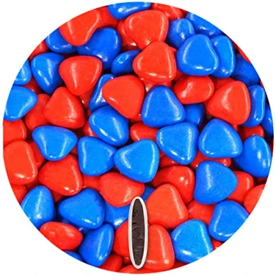 Afbeelding van EinsSein 1kg Bruidsuiker chocolade hartjes Dragées Mix medium rood blauw glans mini dragee hart paars doopsuiker bruiloft chocoladehartjes suiker gekleurd suikerlaagje geboorte