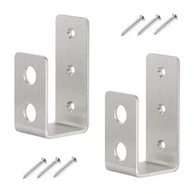 Afbeelding van 2 Pack 2x4 Deur Barricade Beugels Rvs Heavy Duty Drop Open Bar Houder Staal U Beveiliging Lock met Schroef Past Hout