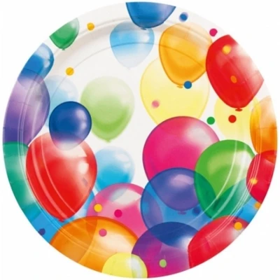 Afbeelding van 16x Feestelijke wegwerpbordjes met ballonnenopdruk karton 23cm Feestbordjes