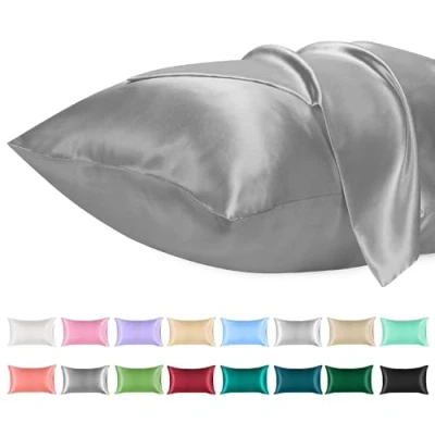 Afbeelding van Lirex 2 Pack Satijnen Kussenslopen, Standaard Formaat Zacht Effen Kleur Microfiber Kussensloop, Envelop Sluiting Kreukvrij Vervagingsbestendig Ademend, Donkergrijs