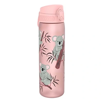 Afbeelding van ION8 Waterfles, 500 ml/18 oz, Lekvrij, Makkelijk te Openen, Veilige Vergrendeling, Vaatwasserbestendig, BPA vrij, Draaghendel, Past in Bekerhouders, Schoon, Geurvrij, Koala Beren Ontwerp