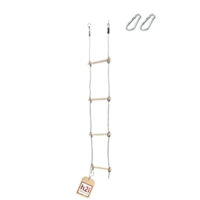 Afbeelding van h2i Gebreide ladder voor kinderen, klimladder met 4 houten spijlen, hangladder van hout, touwladder incl. karabijnhaak, outdoor klimspeelgoed, hoogte 150 cm