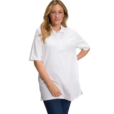 Afbeelding van Ulla Popken Poloshirt voor dames, fluwelen knoopsluiting, regular, halve mouwen T shirts, sneeuwwit, 66/68 NL