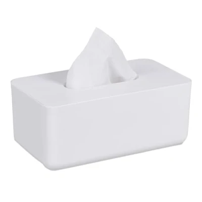 Afbeelding van Relaxdays tissue box kunststof bamboe doos modern wit tissuehouder wc