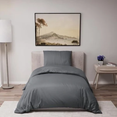 Afbeelding van Dreamzie Dekbedovertrek 135x200 cm met 1 kussensloop 80x80 Donkergrijs Bedset van 100 procent microvezel Gecertificeerd vrij chemicaliën (Oeko TEX)