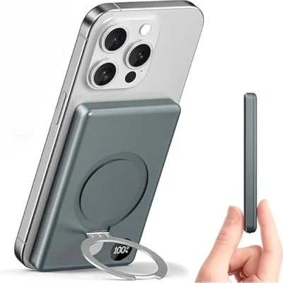Afbeelding van KUULAA Powerbank 10.000 mAh, draagbare oplader, magnetisch, draadloos, met LED display, 20 W, PD, snel opladen, externe accu voor iPhone 15 14 13 12 Pro Max (grijs)