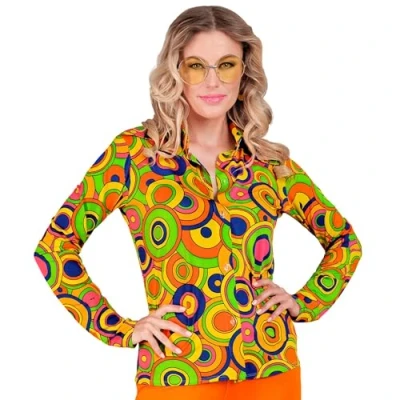 Afbeelding van Widmann Hippie Kostuum Love The 70s Shirt Longplay Circles Vrouw Groen, Oranje Small / Medium Carnavalskleding Verkleedkleding