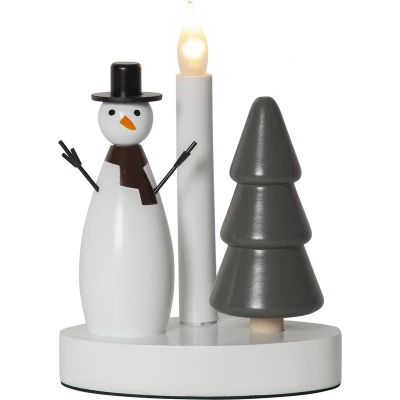 Afbeelding van Star Trading LED kandelaar Christmas Joy, sneeuwpop en kerstboom, wit, hout, decoratief licht, warm 21cm