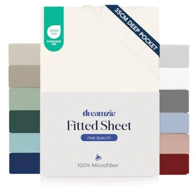 Afbeelding van Dreamzie hoeslaken 90x190 Kap 35 cm voor dik matras 100% microvezel Gebroken Wit, gecertificeerd chemicaliënvrij (Oeko TEX), met volledig elastiek