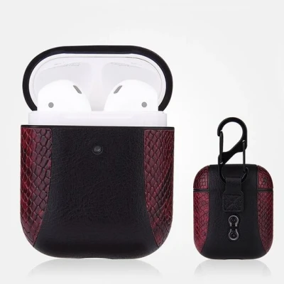Afbeelding van AirPods 1/2 hoesje PU Leer Flip over Rood /zwart Bescherming voor uw
