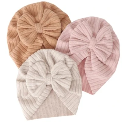 Afbeelding van DRESHOW 3 Stuks Baby Tulband Hoeden Bun Knot Infant Beanie Meisje Zacht Schattig Toddler Cap