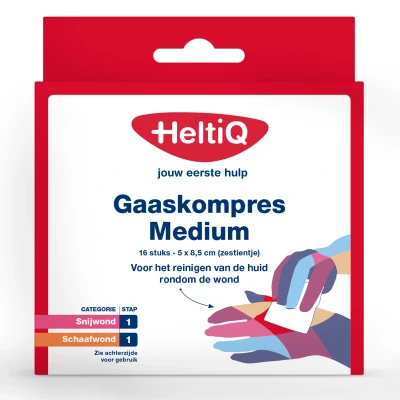 Afbeelding van 2x HeltiQ Gaaskompres Medium 5 x 8,5 cm 16 stuks