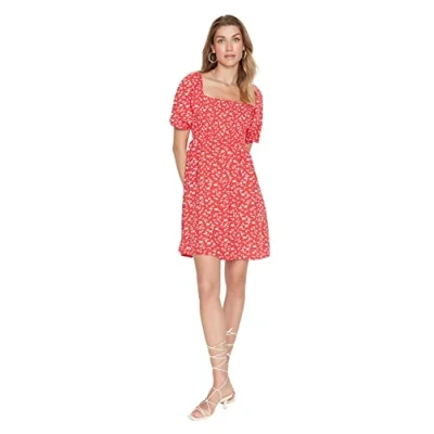 Afbeelding van Trendyol Rode Mini Geweven Jurk Van Viscose Met Bloementaille Twoss22El0370