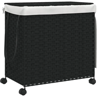 Afbeelding van Wasmand op wielen 60x35x60,5 cm rattan zwart