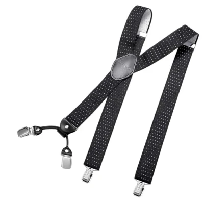 Afbeelding van DonDon brede bretels 3,5 cm 4 Y vormige leren clips elastisch en in lengte verstelbaar Gestippeld zwart wit