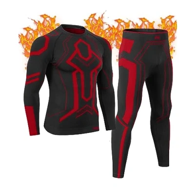 Afbeelding van MEETWEE Thermisch ondergoed voor heren, functioneel ondergoed, ademend, skiondergoed, thermo onderhemd, thermische onderbroek, warme winter, rood, XXL
