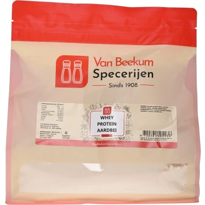 Afbeelding van Van Beekum Specerijen Whey Protein Aardbei 1 kilo (hersluitbare stazak)