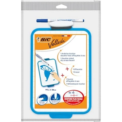 Afbeelding van BIC Velleda Dubbelzijdig Whiteboard (19 x 26 cm) met Blauwe Stift en Wisser Turquoise Frame, Pak van 1 Stuk