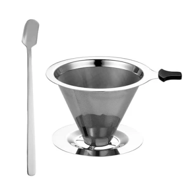 Afbeelding van 1 x 800 mesh koffiefilter, basisplaat, siliconen hoes, koffielepel, koffiefilterset, herbruikbare koffie om te gieten