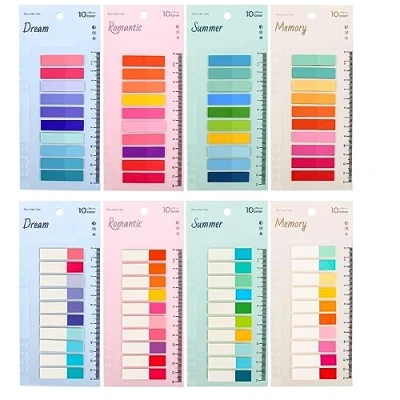 Afbeelding van Newplenty 1600 stuks zelfklevende notitieblaadjes, 8 stijlen, transparante sticky notes met liniaal, plakstrips, kleine page markers, indexen, boektabs voor