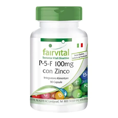 Afbeelding van Fairvital Pyridoxal 5 fosfaat (phosphate) 100mg P met zink actieve vitamine B6 HOOG GEDOSEERD &amp; VEGAN 90 capsules