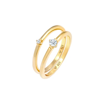 Afbeelding van Elli DIAMONDS Dames Solitaire Elegant Klassieker met diamanten (0,13 ct.) in 925 Sterling Zilver Goud