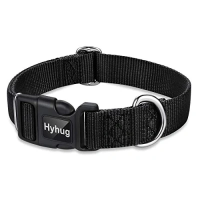 Afbeelding van Hyhug Design Classic Basic Nylon Halsband, Kan Dog Tag (Groot, Zwart)
