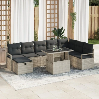 Afbeelding van vidaXL 9 delige tuinset met kussens in lichtgrijs poly rattan
