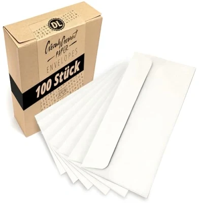 Afbeelding van Japun enveloppen wit (100 stuks) van papier, envelop zonder venster DIN lang 220 x 110 mm