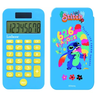 Afbeelding van Lexibook, Disney Stitch, Zakrekenmachine met beschermhoes, Conventionele en geavanceerde rekenfuncties, batterij zonne energie, Blauw, C45D