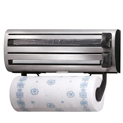 Afbeelding van Küchenprofi Wandrolhouder TRIO, 38 x 16 9 cm, voor 3 rollen tot max. 35 keukenpapier, aluminiumfolie en vershoudfolie, verstelbare keukenrolhouder, scherpe messen, voudige snijmachine roller