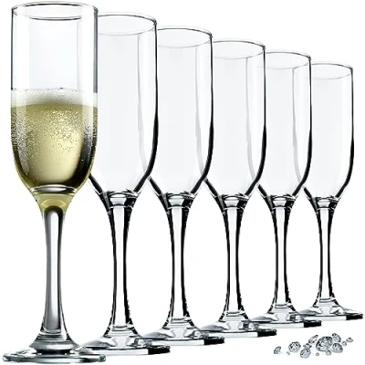 Afbeelding van KADAX Wijnglazen, vaatwasmachinebestendige wijnkelk, hoogwaardige en elegante glazen voor rode witte wijn, wijnglas met lange stijl, kelkglazen het serveren (6 x 210 ml, champagne)