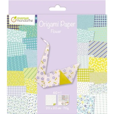 Afbeelding van Avenue Mandarine 52507O Origami color papier (vierkant, 20 x cm, met vouwhandleiding, 60 verschillende vellen en 1 vel oogset, bloem)