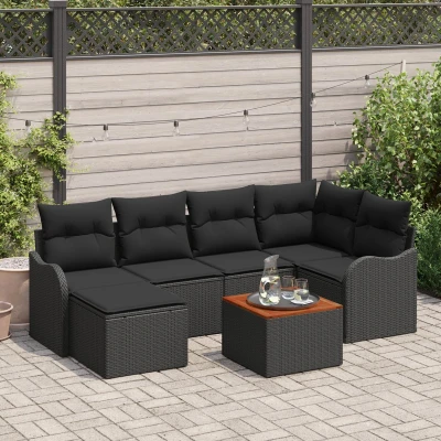 Afbeelding van vidaXL 7 delige tuinsofa set met kussens in zwart poly rattan en acaciahout