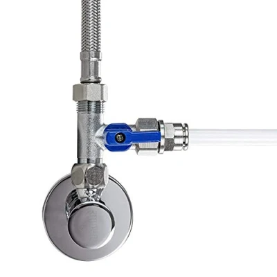 Afbeelding van Afsluitkraan, afsluitventieladapter T stuk, 3/8 inch AG x verschillende (7,8 cm) voor het aansluiten van waterfilter, omgekeerde osmose, koffiezetapparaat (3/8 8 mm OM)