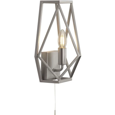 Afbeelding van Searchlight Chassis Wandverlichting Met Trekschakelaar 19,5 X 30 Cm Satijn Zilver
