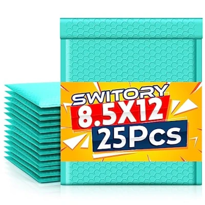 Afbeelding van Switory 25 stuks Poly Bubble Mailers A4 Gewatteerde Enveloppen Pakket Zakken Gevoerd Mailer Self Seal Blauwgroen, 21,6 cm x 28