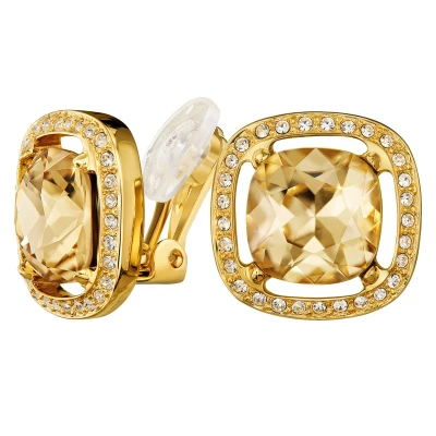 Afbeelding van Traveller Clip Oorbellen Oorclips Dames Goudkleurig Kristal Bruin Topaz Vierkant Verguld 22kt 157622