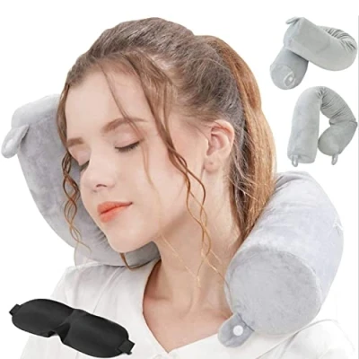 Afbeelding van Hxcxrst reizen kussen Twist geheugen Foam Neck Pillow Support Kussen, gebruikt voor nek, kin, taille en been ondersteuning geschikt thuis reizen, vliegtuigen, bussen, treinen, verstelbaar, buigbaar rolkussen