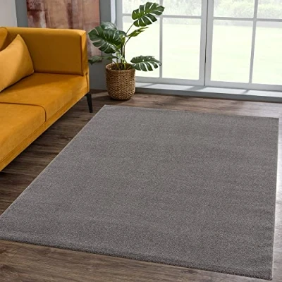 Afbeelding van SANAT Laagpolig tapijt voor de woonkamer, effen moderne tapijten slaapkamer, werkkamer, kantoor, hal, kinderkamer en keuken, grijs, 160 x 230 cm