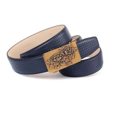 Afbeelding van Anthoni Crown Uniseks automatische leren riem riem, donkerblauw, 85 cm