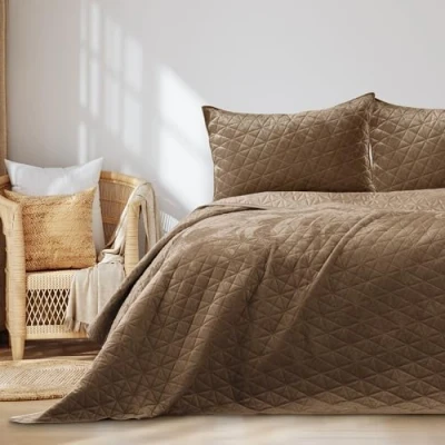 Afbeelding van AmeliaHome Velvet sprei, polyester, Laila cappuccino, 170x270 cm