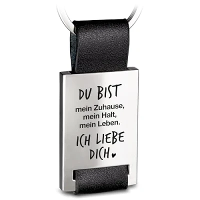 Afbeelding van FABACH liefde sleutelhanger met gravure van leer Ich liebe dich voor partner vriendin cadeau vriend koppels Du bist mein Zuhause, zwart, 1, Modern