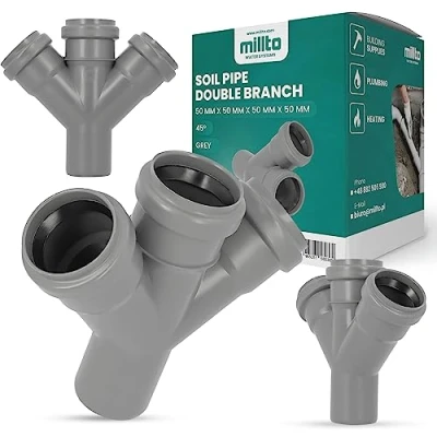 Afbeelding van Millto™ afvoerbuis, dubbele aftakking, 50 x cm, grijs, afvalsysteem, , rioleringsaansluiting, verbindingsstuk voor riolering, polypropyleen
