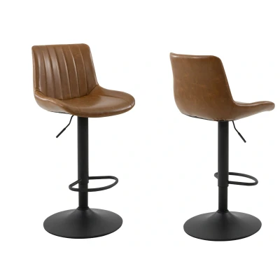 Afbeelding van ACAZA Barkrukken set van 2 vintage bruin verstelbare hoogte 90 105 cm barstoelen met Rugleuning