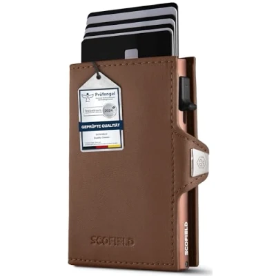Afbeelding van SF SCOFIELD Duality Classic Slim Wallet met muntvak, kaartenetui voor heren 9 10 kaarten, portemonnee RFID bescherming, creditcardhouder, Bruin Caramel Brown, S Münzfach, Modern