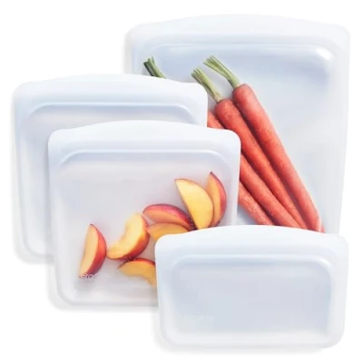 Afbeelding van Stasher Multipack (transparant) Pack van 4 herbruikbare diepvrieszakken in 3x verschillende maten Siliconen plastic voedselzakken voor reizen en voedselopslag
