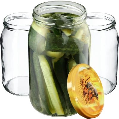 Afbeelding van KADAX Wekpotten 900 ml, inmaakpot voor inmaakpotten, inmaakpotten schroefdeksel, geschikt als jampot, voorraadpot, conservenglas (8 stuks, bijen)